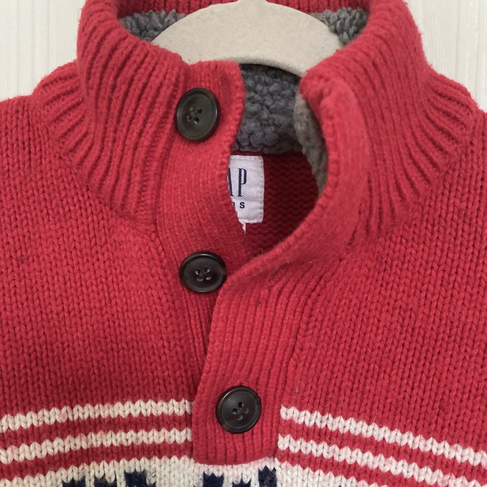 GAP Kids Boys Red and Navy Patterned Half button Sweater